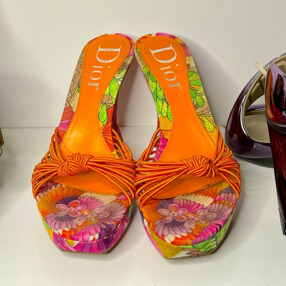 Vintage Dior wedge heels floral